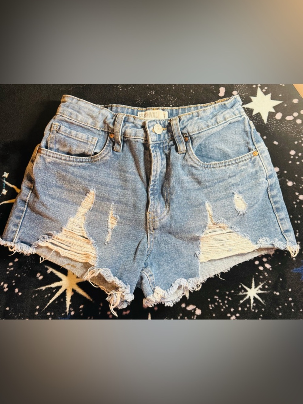 Women's Light Blue Distressed Denim Shorts